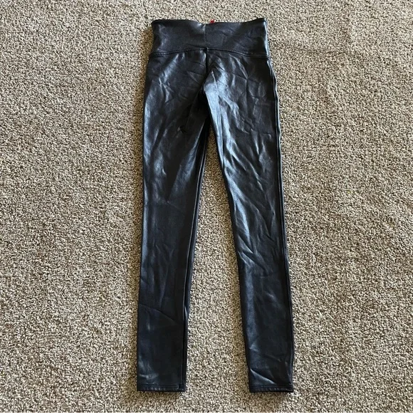 Spanx Faux Leather Leggings Women’s M Black Moto Shiny Textured Skinny 2437 - Picture 8 of 14